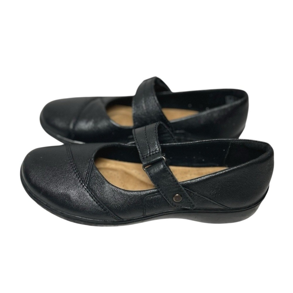Clarks Cora Gema Mary Jane Black Leather Flats Size 11 Dark Academia Comfort